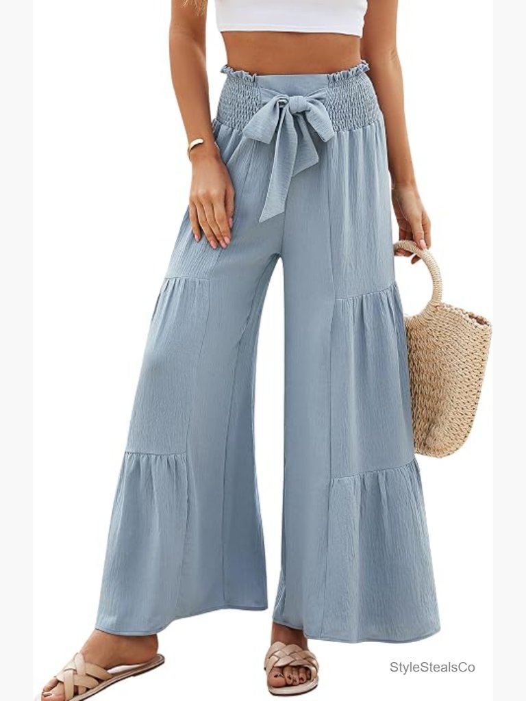 Wide Leg High Waisted Palazzo Pants Flowy Trousers Casual Beach Vacation